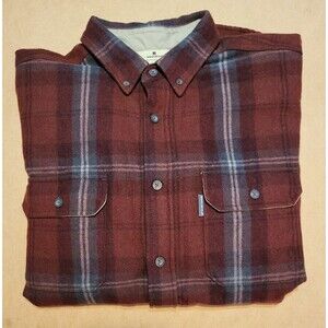 Woolrich Mens Large Persimmon Tartan Plaid Wool Shirt Button Up Long Sleeve